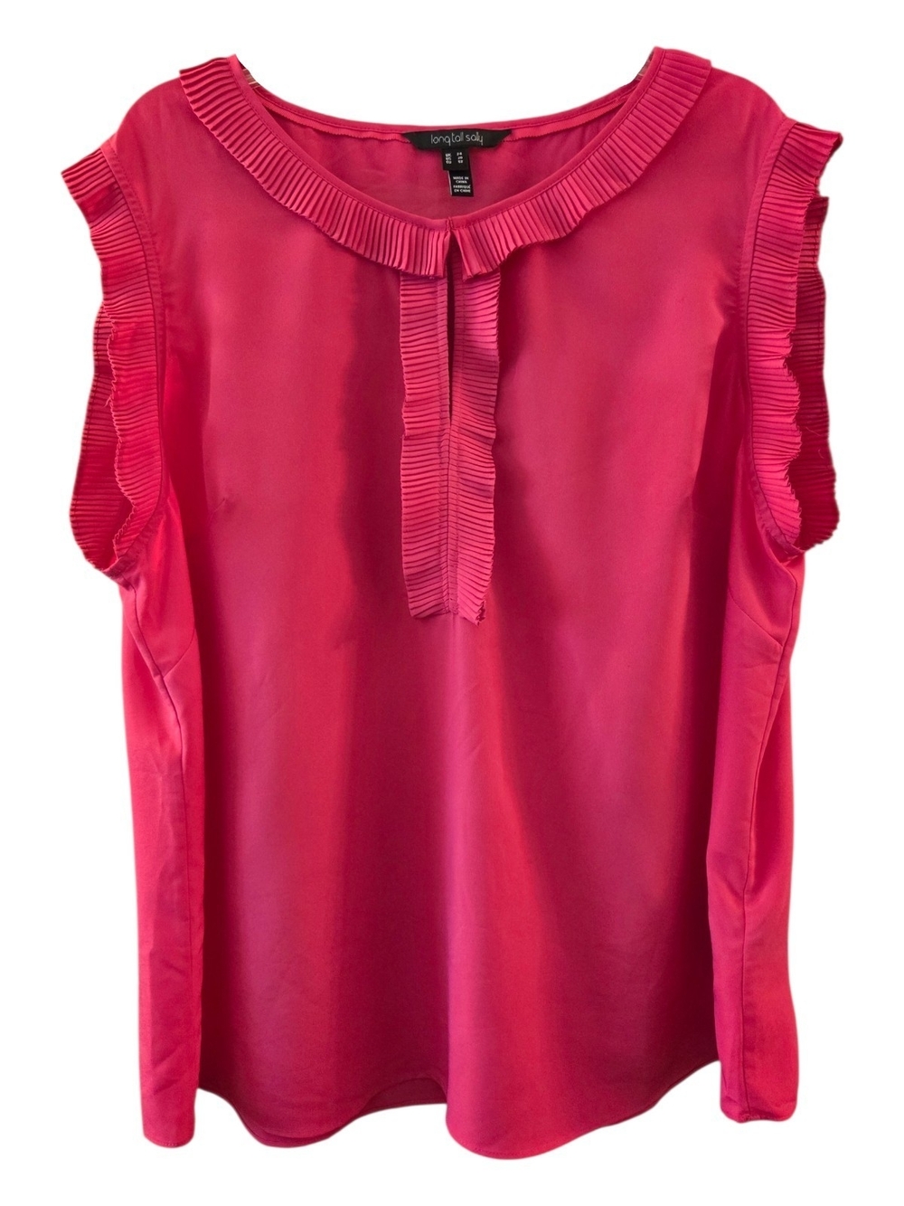 Long Tall Sally Hot Pink Pleated Ruffle Sleeveless Blouse Top - Plus Size 20